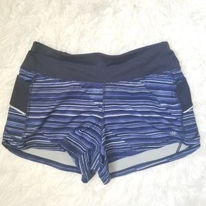 Athleta Blue and Black Striped Workout Shorts